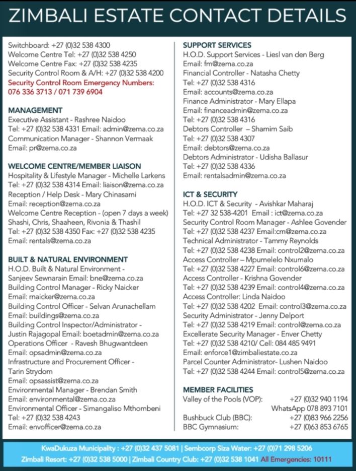 ZEMA Contact Numbers